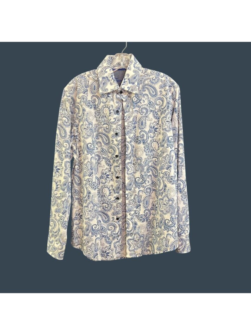 Tasso Elba Men's Small White & Blue Paisley Button-Down Shirt Cotton Long Sleeve